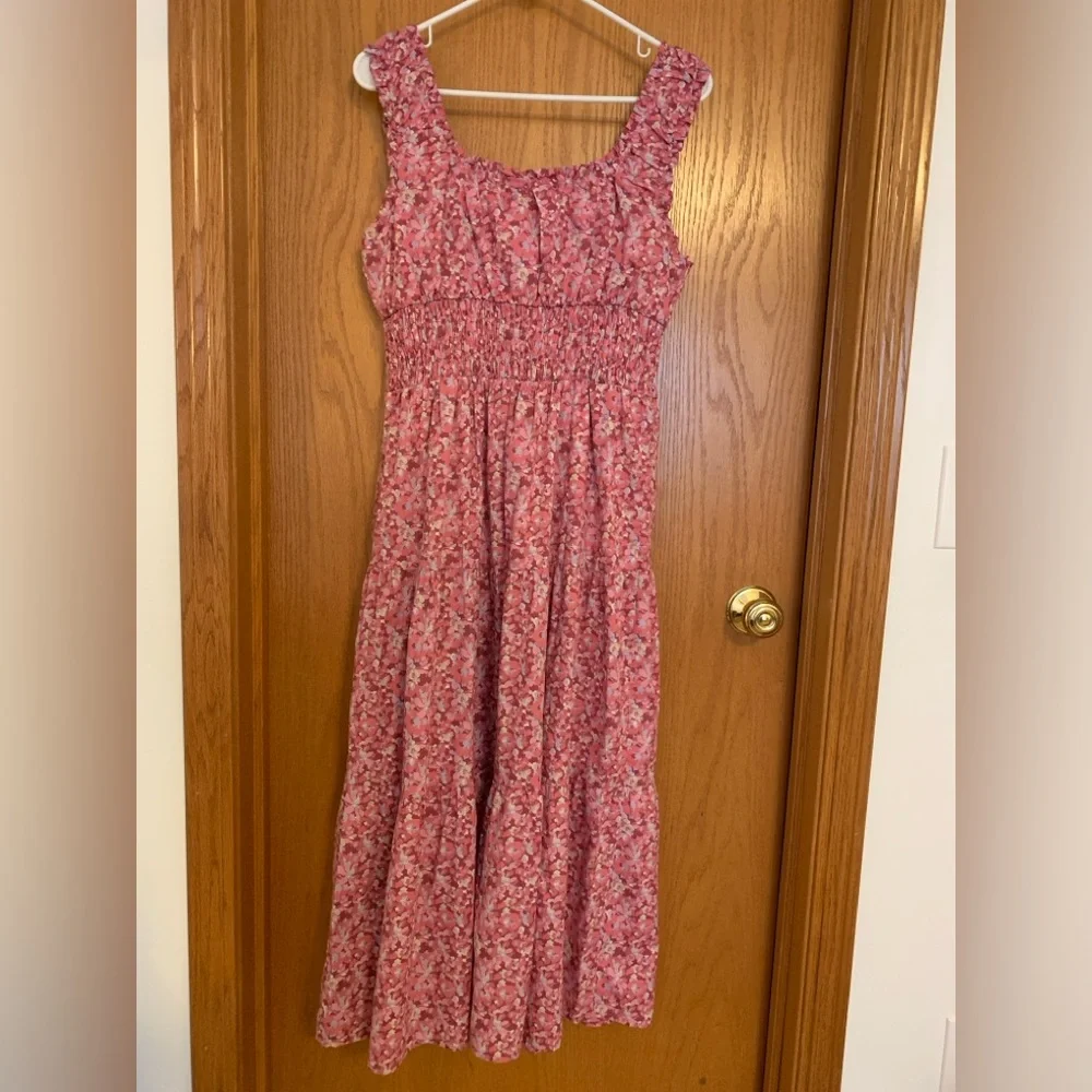 Universal Thread Pink Floral Maxi Dress Size Medium Sleeveless Smocked Tiered - Picture 6 of 8